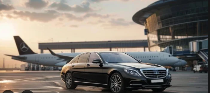 Black sedan at the terminal curb